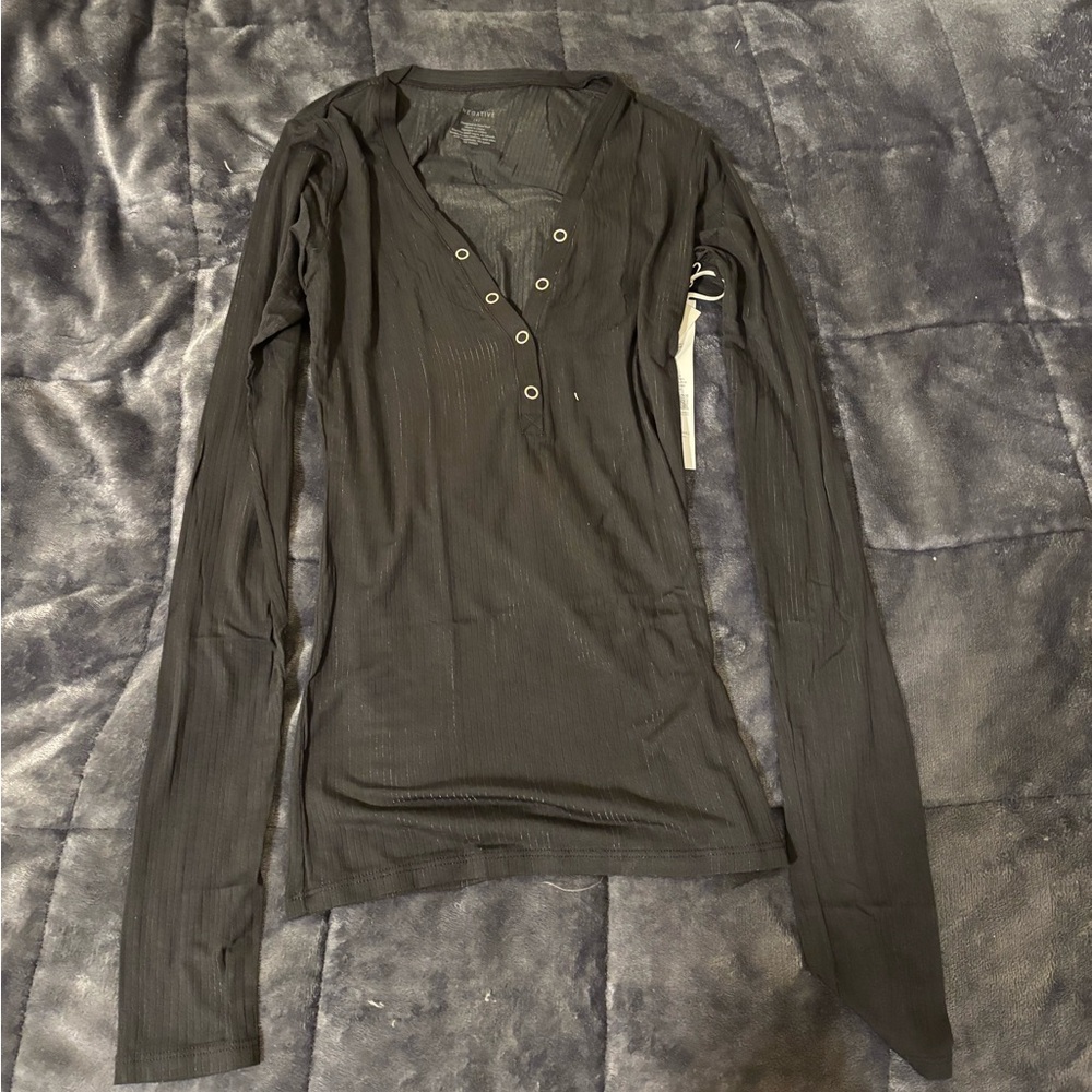 *Brand New* Negative Underwear Whipped Henley Top in Black Size XS